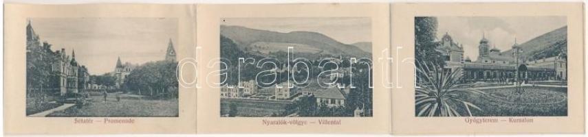 1916 Trencsénteplic, Trencianske Teplice; Szecessziós népviseletes leporello belül villamos vasútáll...