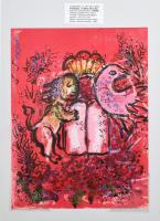 Marc Chagall (1887-1985): Tables de la roi. Litográfia, papír. Jelzett a nyomaton, tanúsítvánnyal, 32,5x24,5 cm / Tables de la roi. Lithograph, paper. With certificate.
