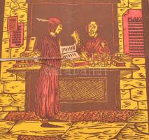 cca 1930 Szlovák linómetszetű naptár nyomtatvány, szakadással a hajtásoknál / Bratislava lino cut ca...