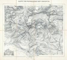 cca 1890 Wendelstein és környéke litografált térkép a hegycsúcs képével vászonra kasírozva. 37x31 cm