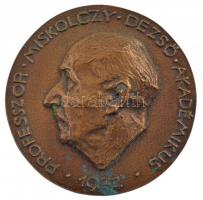 1972. "Professzor Miskolczy Dezső akadémikus" egyoldalas bronz emlékérem (81mm) T:2 patina