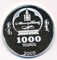 Mongólia 2003. 1000T Ag "Ázsia történelme - Edmund Hillary" kapszulában, tanúsítvánnyal (1...
