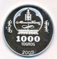 Mongólia 2003. 1000T Ag "Ázsia történelme - Buddha" kapszulában, tanúsítvánnyal (19,24g/0....