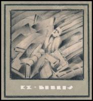 Art deco ex libris terv, 1925 körül. Ceruza, fedőfehér, karton, papírra kasírozva. Jelzés nélkül, fe...