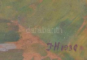 J H 1930 jelzéssel: Házak. Olaj, karton, keretben, 27x29 cm