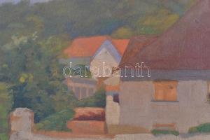 J H 1930 jelzéssel: Házak. Olaj, karton, keretben, 27x29 cm