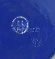 Zsolnay jelzéssel díszkaspó, kék mázas porcelánfajansz, körpecséttel, hibátlan, m: 23cm, d: 30 cm (G...