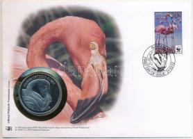 Bahamák DN (1991) "A Világ Vadvédelmi Alap (WWF) 30. évfordulója - Phoenicopterus Ruber (Karibi flamingó)" kétoldalas Cu-Ni emlékérem érmés borítékban, bélyeggel és bélyegzéssel, német nyelvű ismertetővel T:PP patina Bahamas ND (1991) "30th Anniversary of the World Wildlife Fund - Phoenicopterus Ruber" two-sided Cu-Ni commemorative medallion in envelope with stamp and cancellation, with German description C:PP patina