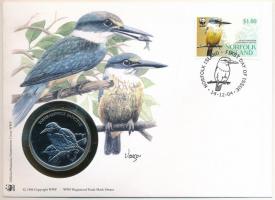 Ausztrália / Norfolk-sziget DN (1991) "A Világ Vadvédelmi Alap (WWF) 30. évfordulója - Todiramphus Sanctus (Szent jégmadár)" kétoldalas Cu-Ni emlékérem érmés borítékban, bélyeggel és bélyegzéssel, német nyelvű ismertetővel T:PP Australia / Norfolk Island ND (1991) "30th Anniversary of the World Wildlife Fund - Todiramphus Sanctus" two-sided Cu-Ni commemorative medallion in envelope with stamp and cancellation, with German description C:PP