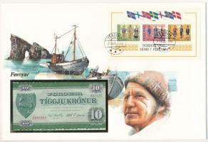 Feröer-szigetek 1949. 10K felbélyegzett borítékban, bélyegzéssel T:I  Faroe Islands 1949. 10 Kronur in envelope with stamp and cancellation C:UNC
