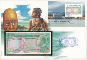 Sao Tomé és Príncipe 1989. 100D borítékban, alkalmi bélyeggel és bélyegzéssel T:I Sao Tomé and Príncipe 1989. 100 Dobras in envelope with stamps and cancellations C:UNC