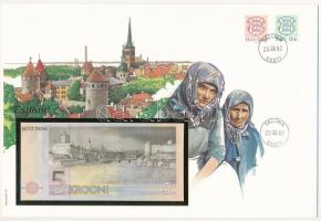 Észtország 1991. 5K felbélyegzett borítékban, bélyegzéssel T:I  Estonia 1991. 5 Krooni in envelope with stamp and cancellation C:UNC