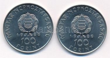 1980. 100Ft Cu-Ni "Szovjet-magyar közös űrrepülés" (2x) T:1- Adamo EM61