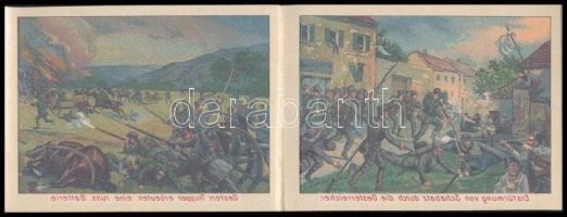 1914 Der Vőlkerkrieg 9 db felragasztható litografált képet (matricát) tartalmazó leporello Ferenc Jó...