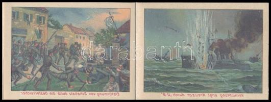 1914 Der Vőlkerkrieg 9 db felragasztható litografált képet (matricát) tartalmazó leporello Ferenc Jó...