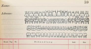 cca 1900 Fogorvos kezelés nyilvántartó könyve. 17-298. számozott oldallal, Korabeli egészvászon köté...