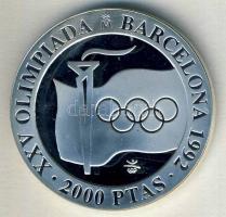 Spanyolország 1991. 2000P Ag "Olimpia-zászló, láng, ötkarika" T:PP