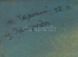 Cserni György (?-): Ungvár látképe, előtérben lovakkal. Pasztell, papír, jelezve balra fent. Üvegeze...