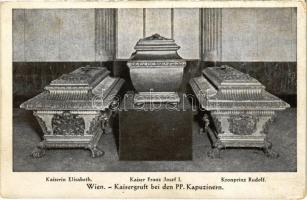 Wien, Vienna, Bécs; Kaisergruft bei den PP. Kapuzinern, Sarg der Kaiserin Elisabeth, Kaiser Franz Josef I, Kronprinz Rudolf / Austrian royal caskets