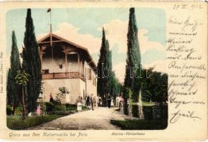 1902 Pola, Pula; Kaiserwald, K.u.k. Kriegsmarine Marine Försterhaus / Siana / Sijana Forest, Austro-Hungarian Navy mariners' forestry house. Phot. Atelier Flora