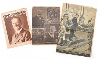 1927-1942 Képes Pesti Hírlap, Képes Vasárnap és A kép c. újságok egy-egy száma (3 db), mindhárom címlapján Horthy Miklós képével. Szakadozott, kissé sérült állapotban.