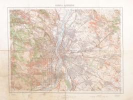 1930 Budapest és környéke térképe, 1 : 75.000, M. Kir. Állami Térképészet, kissé viseltes állapotban, 62x47 cm