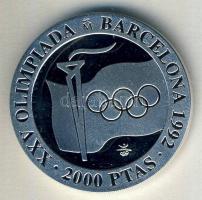 Spanyolország 1991. 2000P Ag "Olimpia-zászló, láng, ötkarika" T:PP