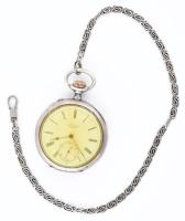 Ezüst (Ag) A. Lange & Söhne Glashütte zsebóra, ezüst, jelzett óralánccal (nettó: 18g). Jelzett, ...