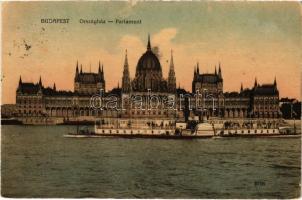 1909 Budapest V. Országház, Parlament, Hattyú gőzüzemű ingahajó. Taussig A. 8708. (EK)
