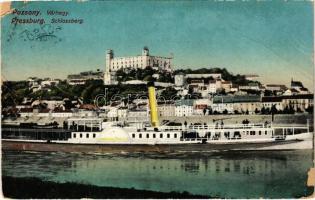 1913 Pozsony, Pressburg, Bratislava; Várhegy, gőzhajó / castle hill, steamship (EB)
