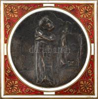 Kegytárgy. Szent Ferenc, zománcozott kitámasztós keretben, d: 7 cm