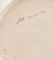 Schütz Cilli fajansz, áttört dísz tál, kézzel festett, jelzett, kopásnyomokkal, 1892. d: 19,5 cm