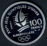 Franciaország 1989. 100Fr Ag "Téli olimpia-alpesi sí" T:PP
