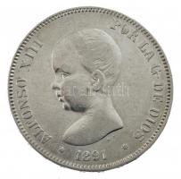 Spanyolország 1891PG-M 5P Ag "XIII. Alfonz" T:2,2- Spain 1891PG-M 5 Pesetas Ag "Alfon...
