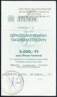 1994 OTP Gépkocsinyeremény-takarékbetétkönyv 5000 Ft-ról