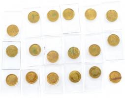DN 18db klf aranyozott és bizonytalan Au tartalmú mini pénz, egy kivétellel lezárt fóliatokokban (~2...