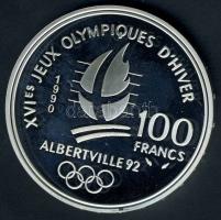 Franciaország 1990. 100Fr Ag "Téli olimpia-gyorskorcsolya" T:PP