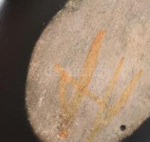 Jelzett Halas tálka. Iparművész kerámia dísz színes mázakkal festve, hibátlan 13 cm