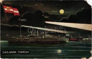 SMS Kaiserin und Königin Maria Theresia (SMS Mária Terézia) páncélos cirkálója este / K.u.K. Kriegsmarine / Austro-Hungarian Navy SMS Kaiserin und Königin Maria Theresia armored cruiser at night, navy flag. G. Fano No. 50. (EM)