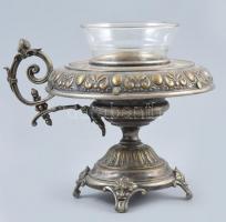 Szószos kínáló üveg betéttel. Réz, díszített. 20x16 cm