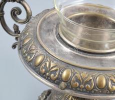 Szószos kínáló üveg betéttel. Réz, díszített. 20x16 cm