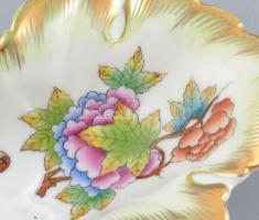 Herendi porcelán Viktória mintás leveles tálka, kézzel festett, jelzett, hibátlan, 14,5×8 cm