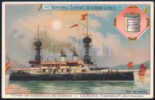 cca 1900 Az SMS Maria Theresia k.u.k. hadihajó lithografált Liebig gyűjtőkártya 11x7 cm