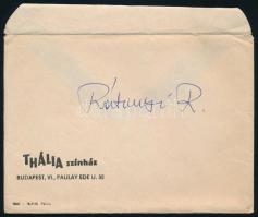 1971 Rátonyi Róbert (1923-1992) színművész autográf aláírással ellátott önéletrajza 3 gépelt oldalon...