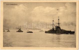 K.u.K. Kriegsmarine Flottenmanöver / Osztrák-magyar haditengerészet csatahajó flotta / Austro-Hungarian Navy, battleship fleet, Phot. A. Beer, Verlag F. W. Schrinner