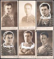 1929 Az Uruguay-Ferencváros (2:3) legendás labdarúgó mérkőzés 38 db eredeti fotója. 18x24 cm-ig Nagyrészt portugál nyelven feliratozva hátul. Közötte a 12 magyar játékos nevesített fotója, valamint a meccs és kezdetének képei.  Az 1920-as évek volt a Ferencváros aranykora. 1929-ben a Fradi már minden létező tornát megnyert Magyarországon és Európában is. A KEK győzelem után elhatározták, hogy a legnagyobb futball nemzettekkel is összemérik tudásukat, hogy bemutassák, hogy nem csak a véletlenek szerencsés sorozata miatt jutottak el idáig. Ezért 1929-ben a világ akkori legjobb csapatával, a világbajnok Uruguayjal mérték össze tudásukat Montevideoban. A mérkőzés, mely bevonult a futballtörténelem legemlékezetesebb meccsei közé, az FTC győzelmével végződött. A csapatot a helyszínen rengeteg magyar emigráns biztatta és az uruguayi sajtó is elismerően írt a magyar játékosokról, akiket a korabeli újságírók elsőként Aranycsapat néven kezdtek emlegetni.  Futballtörténeti ritkaság! / Uruguay-Ferencvaros (2:3) football match 38 original photos with Portugal descriptions on the back. Rare documents of the epic battle between the best European team and the world champion football team.