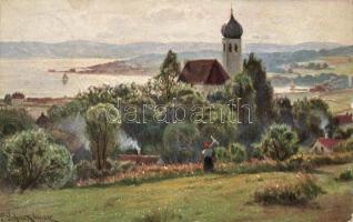 Herrsching, Kirche / church, artist signed