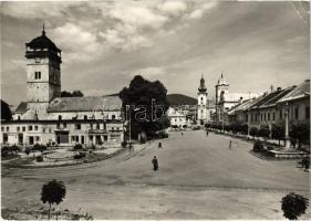 1967 Rozsnyó, Roznava; Fő tér, Rákóczi őrtorony, textil divat és szabóság üzlet / main square, watch tower, shops. Foto Ladislav Rozman (EK)