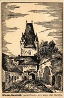 1946 Wiener Neustadt, Bécsújhely; Neunkirchentor nach einem alten Gemälde. Bundesministerium für Soziale Verwaltung Sozial-Akademie Ausstellung "Das Notstandsgebiet Wiener Neustadt"