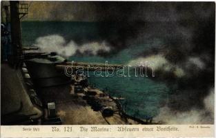 K.u.k. Kriegsmarine: Abfeuern einer Breitseite. Serie 55/1. No. 121. zum Gloria-Viktoria Album